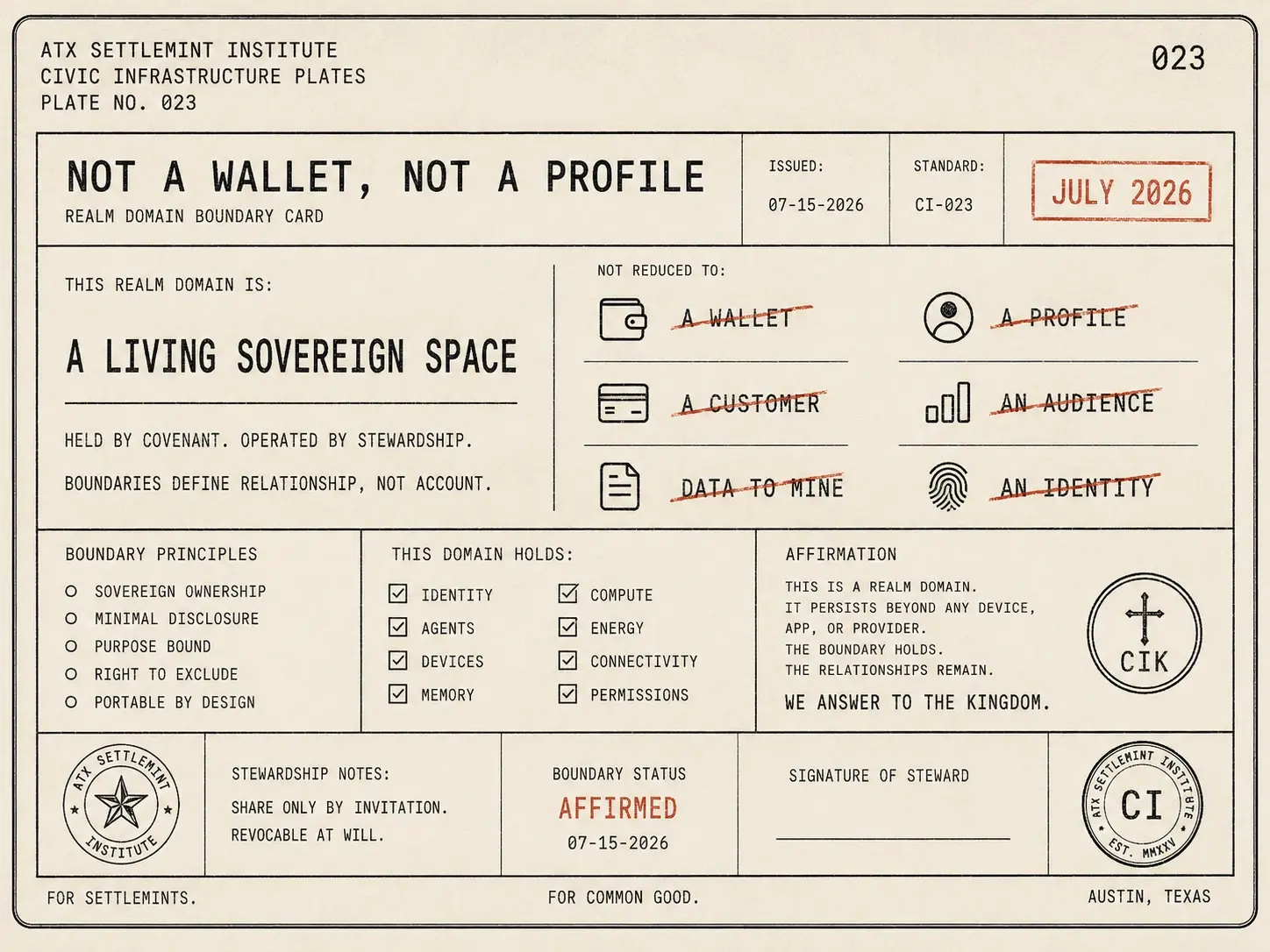 Not a wallet, not a profile — a living sovereign space