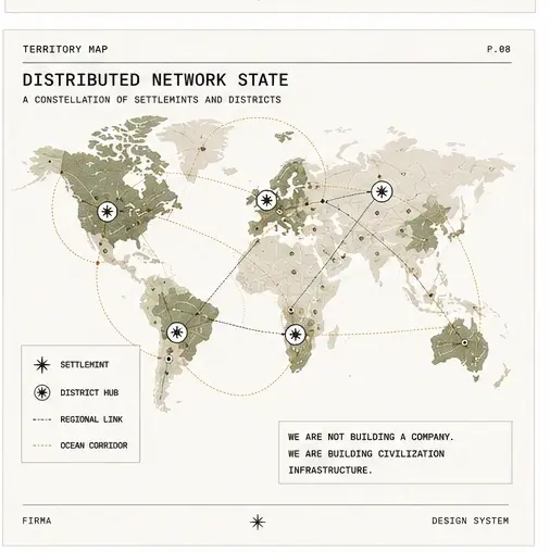 Territory need not be contiguous — a constellation of Settlemints and districts