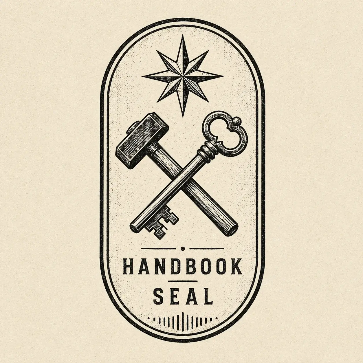 The Handbook seal — crossed hammer and key