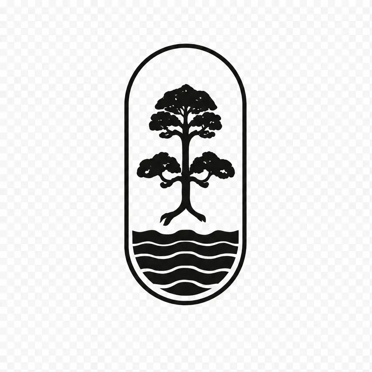 Field-guide seal: a live oak rooted above living water, in a capsule cartouche